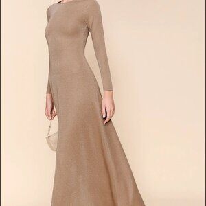 Reformation Kori Knit Dress Beige Sparkle